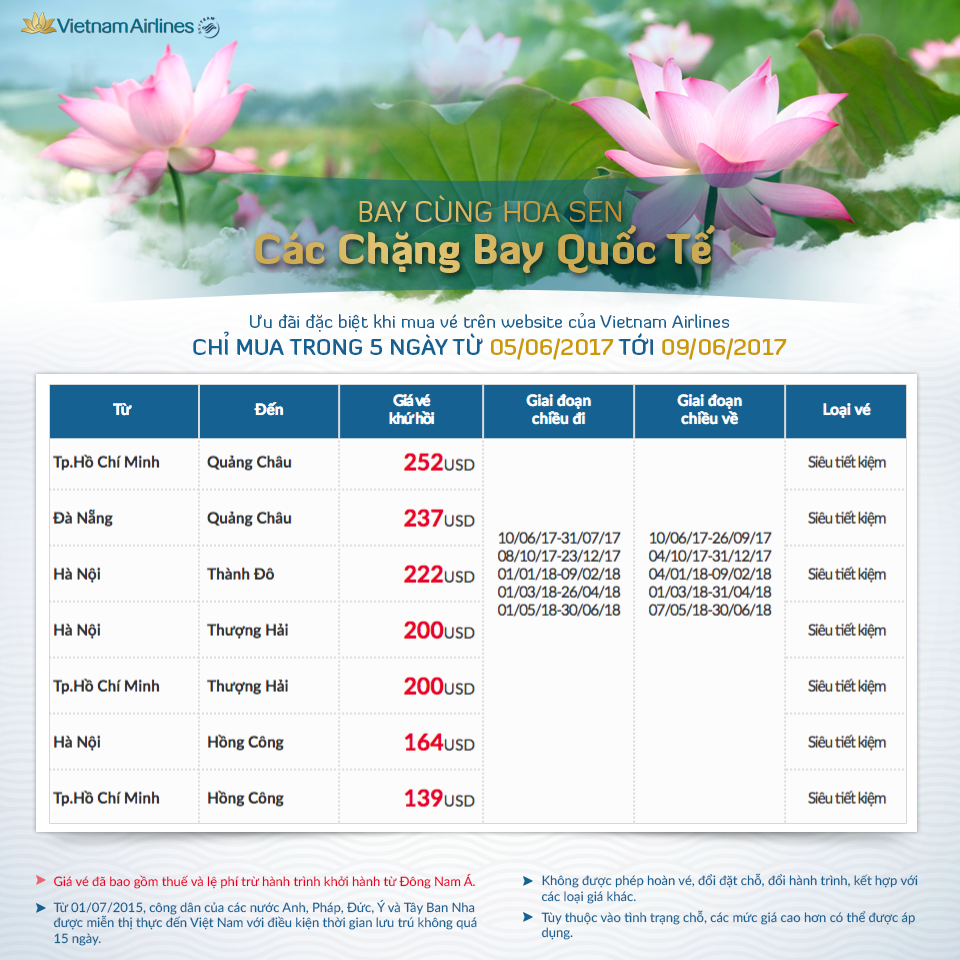 Chương trình khuyến mại Bay cùng hoa sen của Vietnam Airlines